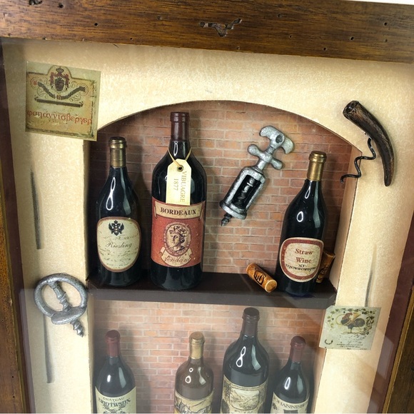 VTG 3D Wine Bottles Shadow Box Brick Shelve Counter Bar Wall Hanging Frame Decor - Picture 9 of 9